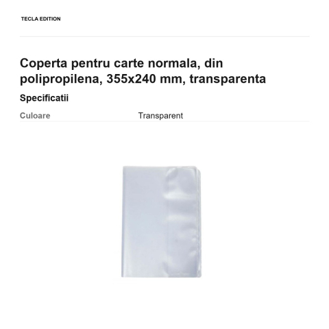 Coperta pentru carte normala, din polipropilena, 355x240 mm, transparenta [2]