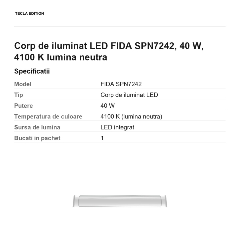 Corp de iluminat LED FIDA SPN7242, 40 W, 4100 K lumina neutra [2]