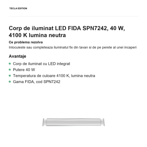 Corp de iluminat LED FIDA SPN7242, 40 W, 4100 K lumina neutra [1]