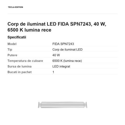 Corp de iluminat LED FIDA SPN7243, 40 W, 6500 K lumina rece [2]