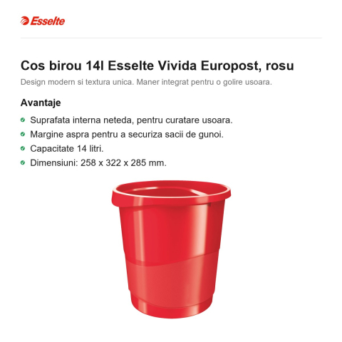 Cos birou 14l Esselte Vivida Europost, rosu [1]