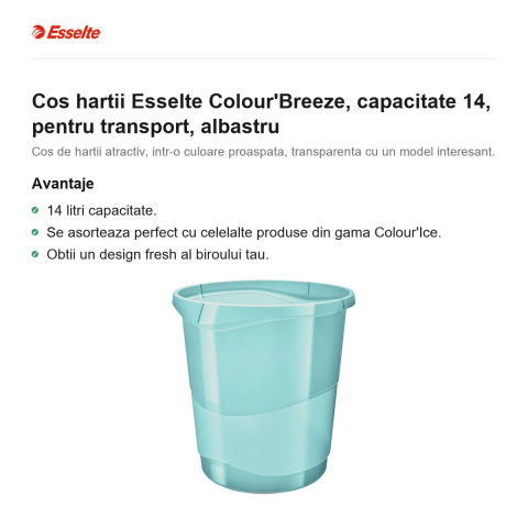 Cos hartii Esselte Colour'Breeze, capacitate 14, pentru transport, albastru [1]