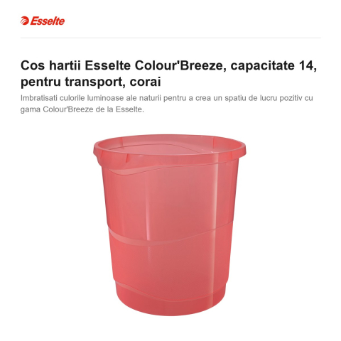 Cos hartii Esselte Colour'Breeze, capacitate 14, pentru transport, corai [1]