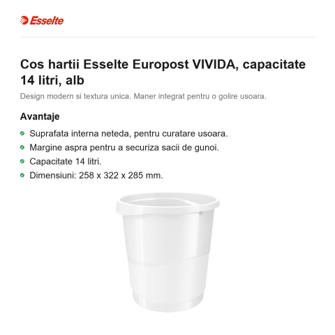 Cos hartii Esselte Europost VIVIDA, capacitate 14 litri, alb [1]