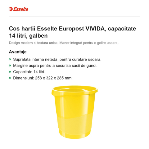 Cos hartii Esselte Europost VIVIDA, capacitate 14 litri, galben [1]