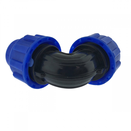 Cot racord hidraulic PEHD 20mm, conector 90 grade, piulita dubla, presiune 16 bar, pentru apa potabila si irigatii [2]