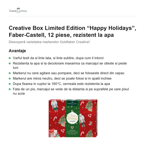 Creative Box Limited Edition “Happy Holidays”, Faber-Castell, 12 piese, rezistent la apa [1]
