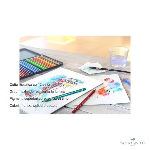 Creioane colorate acuarela Faber-Castell Albrecht Durer, 12 culori, cutie metal [1]