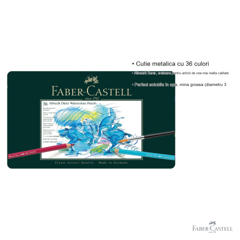 Creioane colorate acuarela Faber-Castell Albrecht Durer, 36 culori, cutie metalica, pentru artisti profesionisti [2]