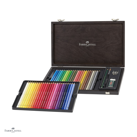 Desen grafit si carbune - Creioane colorate acuarela Faber-Castell Albrecht Durer, cutie de lemn cu 48 culori, mina solubila in apa (acuarela), mina 3,8 mm, pigmenti rezistenti la lumina, lipire SV