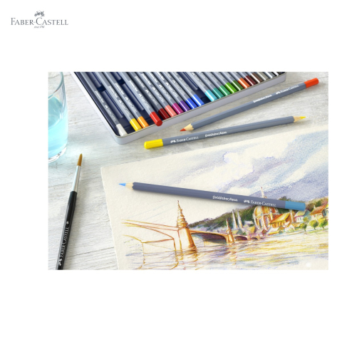 Creioane colorate acuarela Faber-Castell Goldfaber, 24 culori, cutie metalica, pentru tehnici mixte [4]