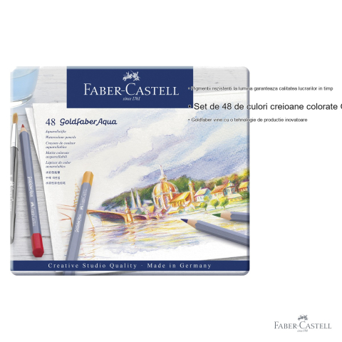 Creioane colorate acuarela Faber-Castell Goldfaber Aqua 48 culori, cutie metalica, pentru pictura si desen artistic [2]