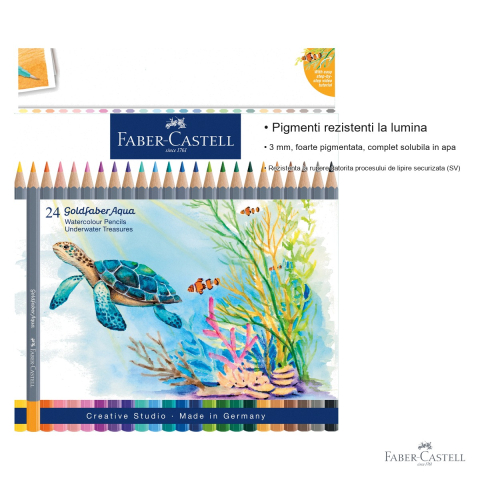 Creioane colorate acuarela Faber-Castell Goldfaber Tropical Collection, 24 culori, mina 3.3mm solubila in apa [2]