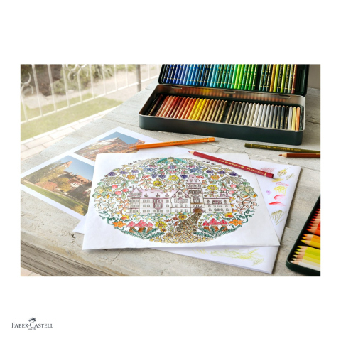 Creioane colorate Faber-Castell Polychromos, cutie metalica cu 120 culori, mina 3,8 mm, pigmenti rezistenti la lumina, rezistente la apa, lipire SV, fara acizi [4]