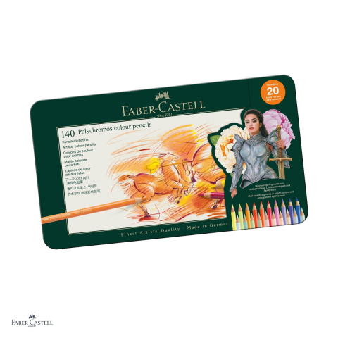 Creioane colorate permanente - Creioane colorate Faber-Castell Polychromos, cutie metalica cu 140 culori, mina 3,8 mm, pigmenti rezistenti la lumina, rezistente la apa, lipire SV, fara acizi