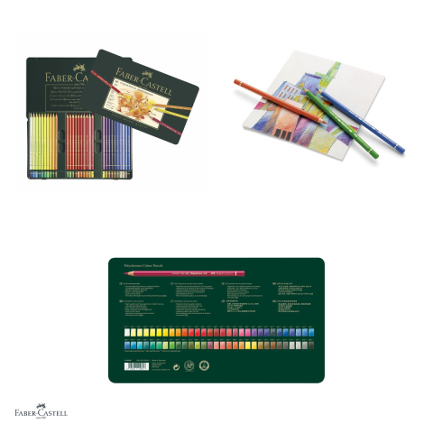 Creioane colorate Faber-Castell Polychromos, cutie metalica cu 60 culori, mina 3,8 mm, pigmenti rezistenti la lumina, rezistente la apa, lipire SV, fara acizi [3]
