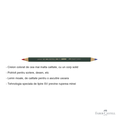 Creion bicolor Faber-Castell Castell Color B73, mina groasa albastru-rosu, pentru scriere si marcare [1]
