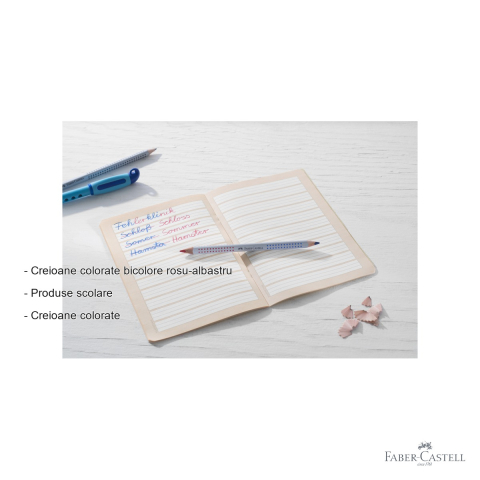 Creion bicolor rosu-albastru Faber-Castell, mina dubla colorata, pentru scoala si birou [1]