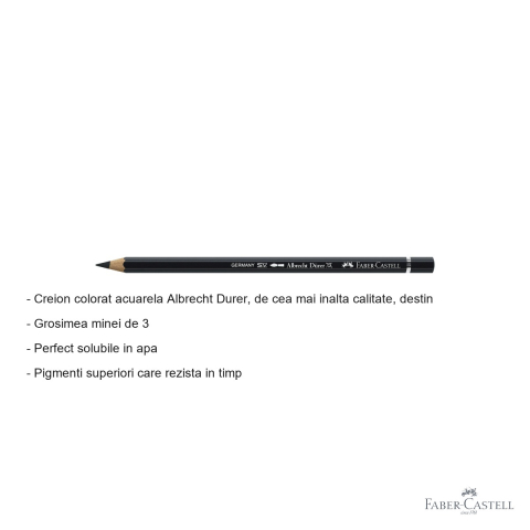 Creion colorat acuarela Faber-Castell Albrecht Durer negru 199, mina 3.8mm, pentru artisti [1]