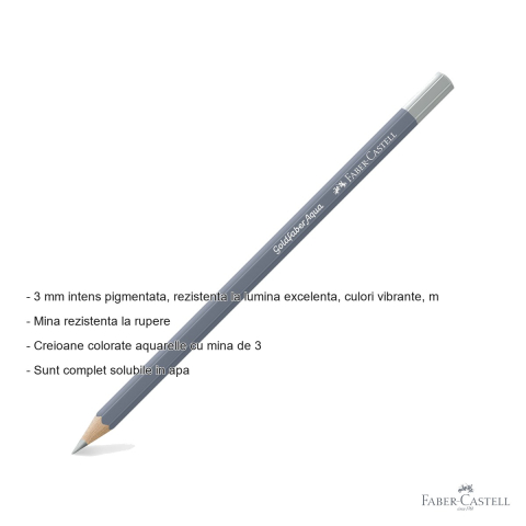 Creion colorat acuarela Faber-Castell Goldfaber argintiu, mina 3.3mm, solubil in apa [1]
