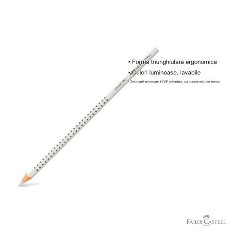 Creion colorat alb Faber-Castell Grip, forma triunghiulara ergonomica, pentru copii [2]