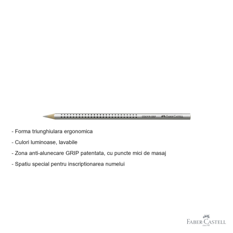 Creion colorat argintiu Faber-Castell Grip, forma triunghiulara ergonomica, pentru copii [1]