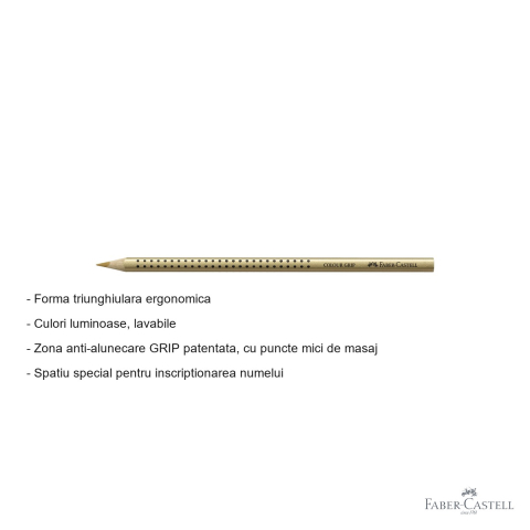 Creion colorat auriu Faber-Castell Grip, forma triunghiulara ergonomica, pentru copii [1]