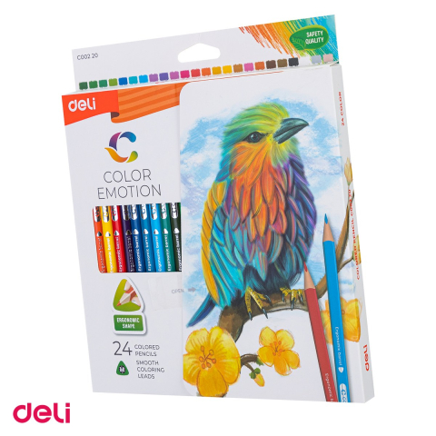 Handmade Creativ si Hobby - Creion colorat Deli Color Emotion, cu varf triunghiulare, creioane 24 culori