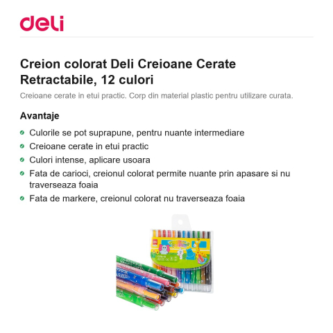 Creion colorat Deli Creioane Cerate Retractabile, 12 culori [1]