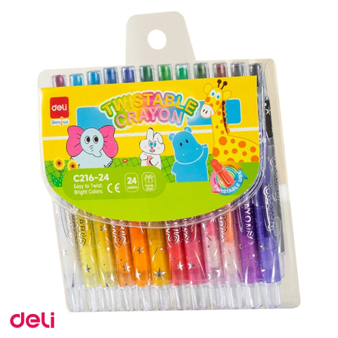 Creioane cerate - Creion colorat Deli Creioane Cerate Retractabile, 24 culori