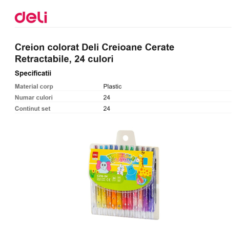 Creion colorat Deli Creioane Cerate Retractabile, 24 culori [2]