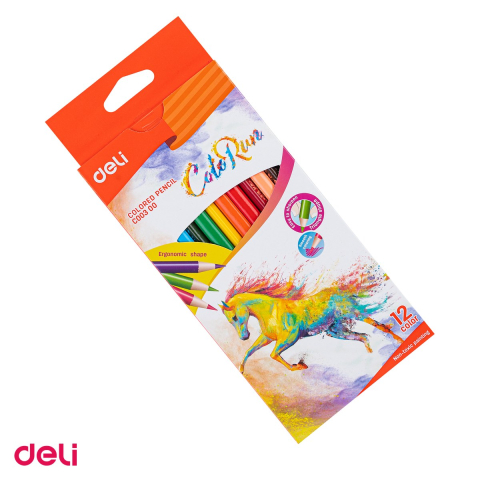 Handmade Creativ si Hobby - Creion colorat Deli, cu varf triunghiulare, creioane 12 culori colorun