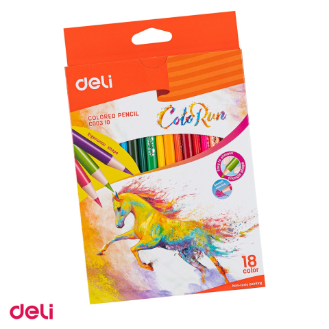 Handmade Creativ si Hobby - Creion colorat Deli, cu varf triunghiulare, creioane 18 culori colorun
