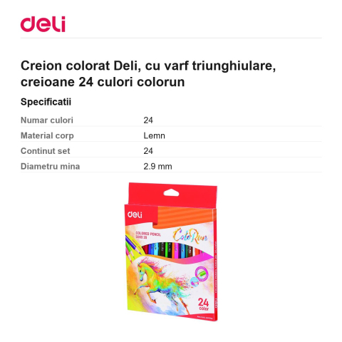 Creion colorat Deli, cu varf triunghiulare, creioane 24 culori colorun [2]
