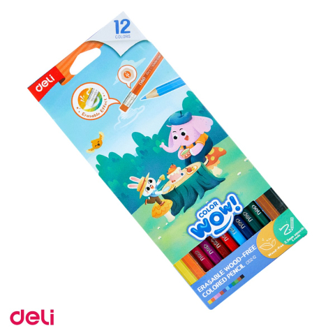Handmade Creativ si Hobby - Creion colorat Deli, din plastic, creioane 12 culori guma