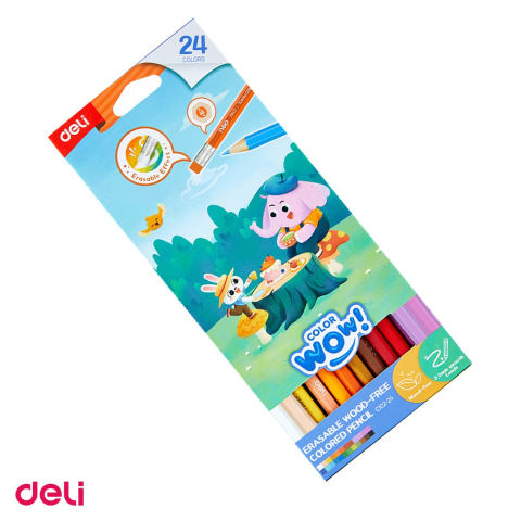 Handmade Creativ si Hobby - Creion colorat Deli, din plastic, creioane 24 culori guma