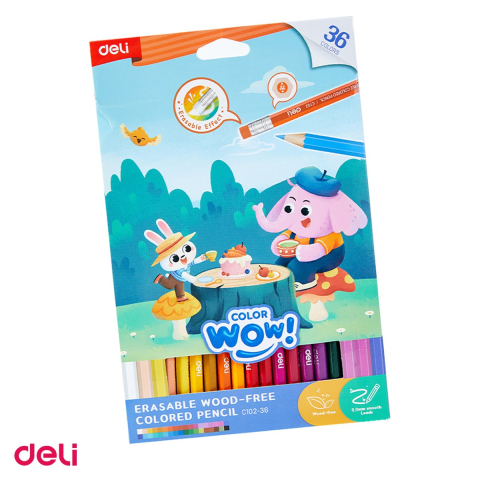 Handmade Creativ si Hobby - Creion colorat Deli, din plastic, creioane 36 culori guma