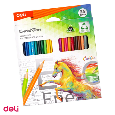 Handmade Creativ si Hobby - Creion colorat Deli, din plastic, cu varf triunghiulare, creioane 24 culori
