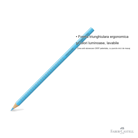 Creion colorat Faber-Castell Grip, albastru indian, forma triunghiulara ergonomica, pentru copii [2]