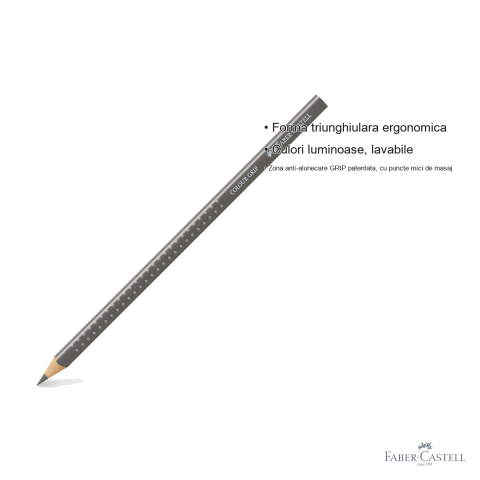Creion colorat Faber-Castell Grip, culoare gri cald, forma triunghiulara ergonomica, pentru copii [2]