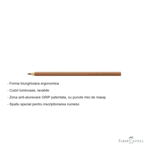Creion colorat Faber-Castell Grip, culoare ocru, forma triunghiulara ergonomica, pentru copii [1]