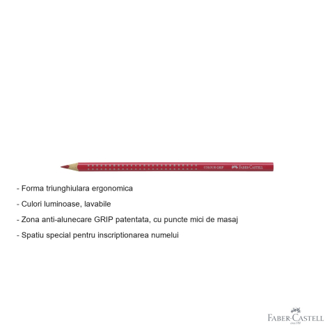 Creion colorat Faber-Castell Grip, culoare rosu caramiziu, forma triunghiulara ergonomica, pentru copii [1]