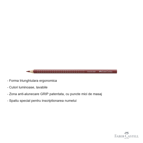 Creion colorat Faber-Castell Grip, culoare rosu indian, forma triunghiulara ergonomica, pentru copii [1]