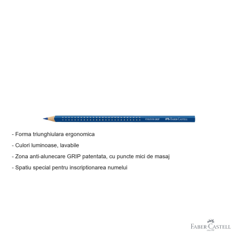 Creion colorat Faber-Castell Grip, culoare turcoaz albastrui, forma triunghiulara ergonomica, pentru copii [1]