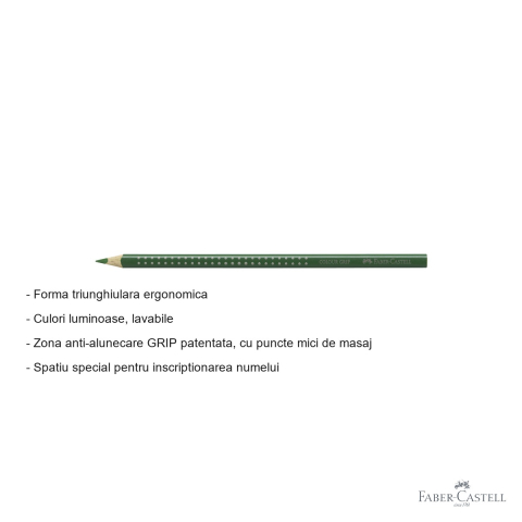 Creion colorat Faber-Castell Grip, culoare verde oliv, forma triunghiulara ergonomica, pentru copii [1]