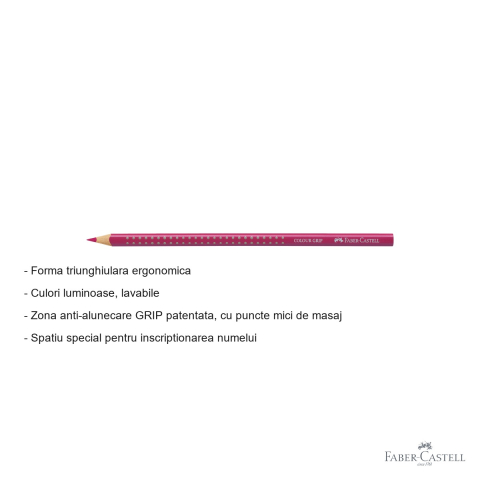 Creion colorat Faber-Castell Grip fuchsia, forma triunghiulara ergonomica, pentru copii [1]