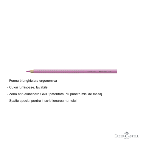 Creion colorat Faber-Castell Grip magenta deschis, forma triunghiulara ergonomica, pentru copii [1]