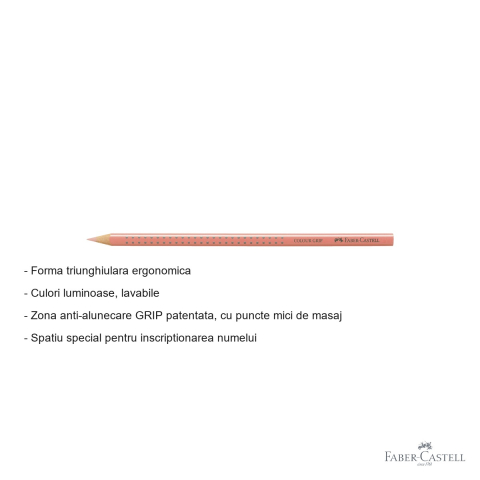 Creion colorat Faber-Castell Grip, nuanta flesh deschis, forma triunghiulara ergonomica, pentru copii [1]