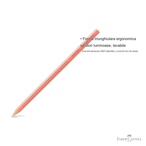 Creion colorat Faber-Castell Grip, nuanta flesh deschis, forma triunghiulara ergonomica, pentru copii [2]