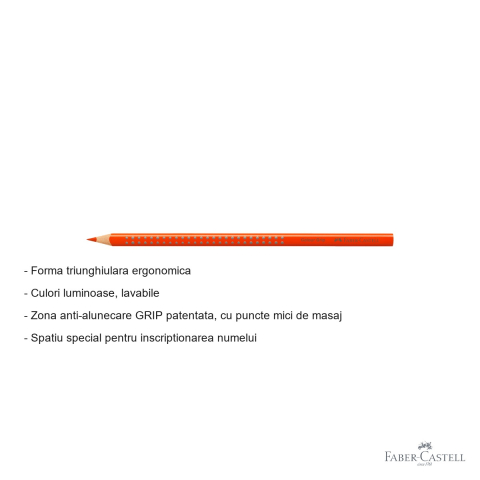 Creion colorat Faber-Castell Grip portocaliu, forma triunghiulara ergonomica, pentru copii [1]